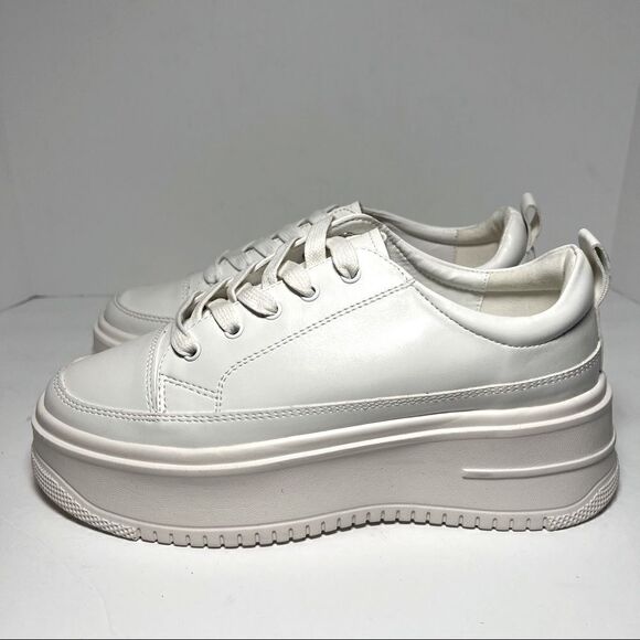 Princess Polly Dylan White Eco Vegan Leather Platform Sneakers 9 - Picture 3 of 11